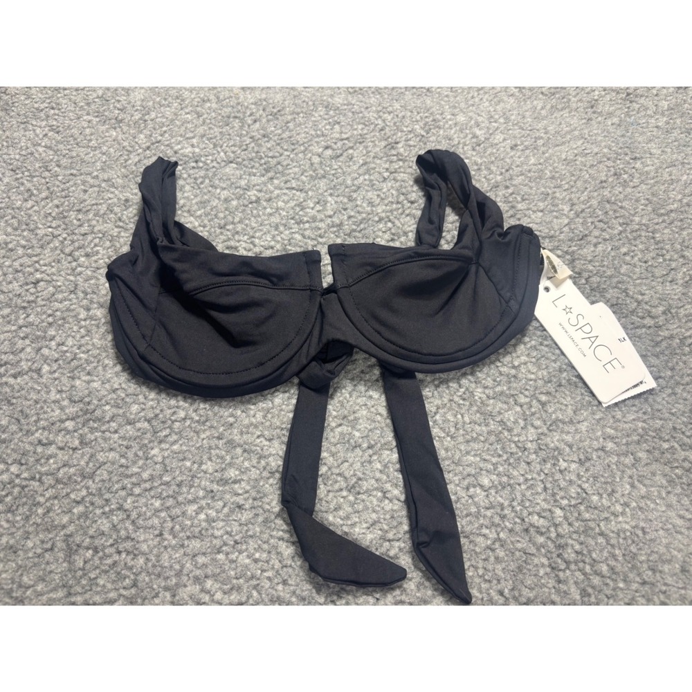 L*Space Camellia Bikini Top Black Underwire Front Tie LSCAT19 Womens XS‎ New